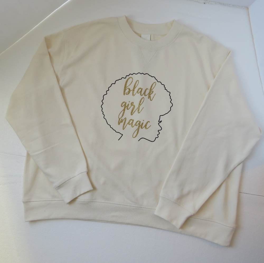 2lttlebrwngrls Cream Black Girl Magic Sweatshirt - Picture 1 of 8